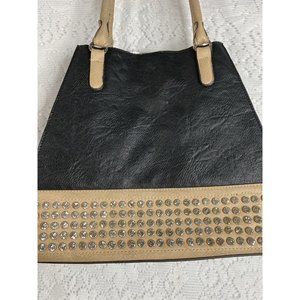 LARGE Tote Tan and Brown Hand Shoulder Rhinestone Studded